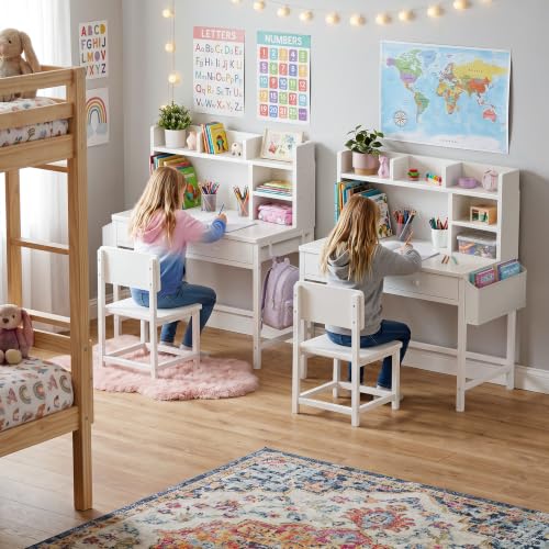Kids Study Desk and Chair Set with Hutch and Fabric Storage Drawers