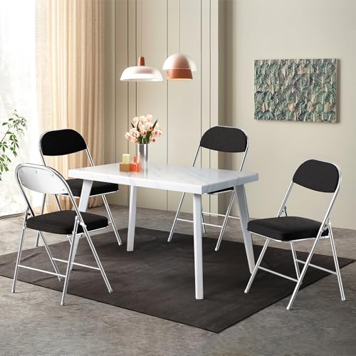 Padded Folding Chair with Corduroy Fabric Seat, Metal Frame, 350 lbs Cap