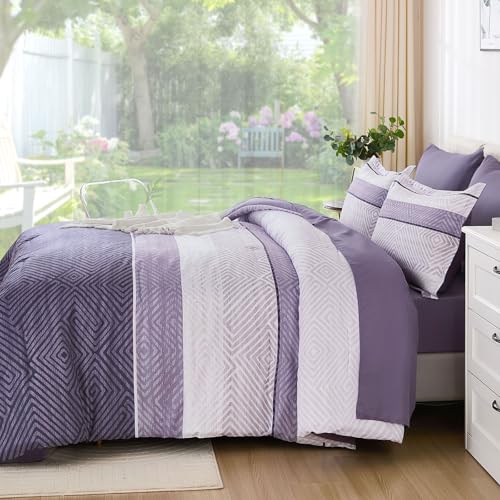 Purple King Comforter Set 7-Piece Bed in a Bag - Boho Striped Bedding