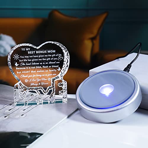 YWHL Bonus Mom Gift from Daughter Son Crystal Keepsake with Light Base – Mother’s Day Birthday Christmas Present for Stepmom