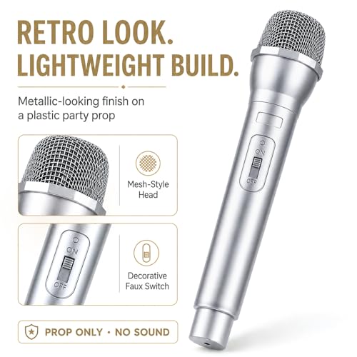 Facmogu 8-Pack Silver Fake Plastic Microphone Props for Halloween Party Stage