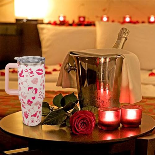 Lumumanber Love-2 40oz Valentines Day Tumbler with Handle & Straw – Stainless Steel Travel Mug, Vacuum Insulated Cup