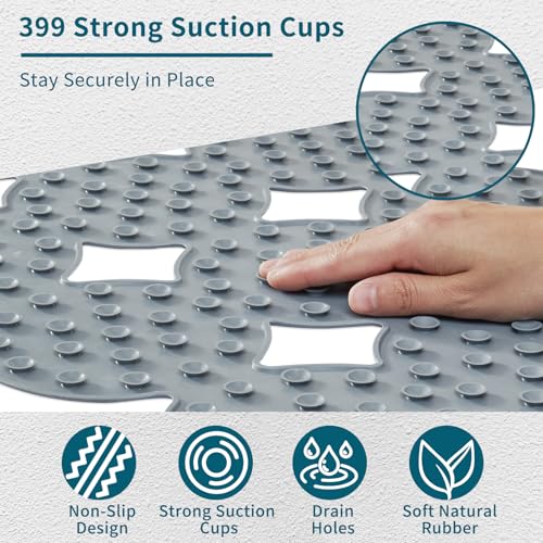 Extra Long Non-Slip Rubber Bath Mat, 15.4" x 37.8" with Strong Suction Cups
