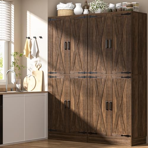 71" Tall Farmhouse Kitchen Pantry Cabinet with Barn Doors and Storage Drawer