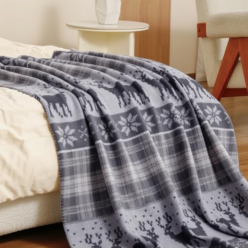 CAI TENG Christmas Grey Fleece Throw Blanket 6 Pack 50x60 Inches