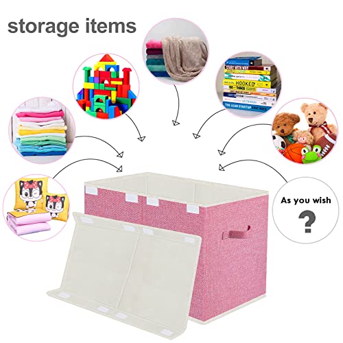 82L Collapsible Toy Storage Box with Lid, Pink Fabric Organizer Bin