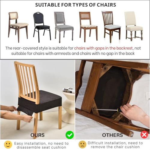Stretch Dining Chair Seat Covers Set of 6 - Washable Seat Protectors (Beige)