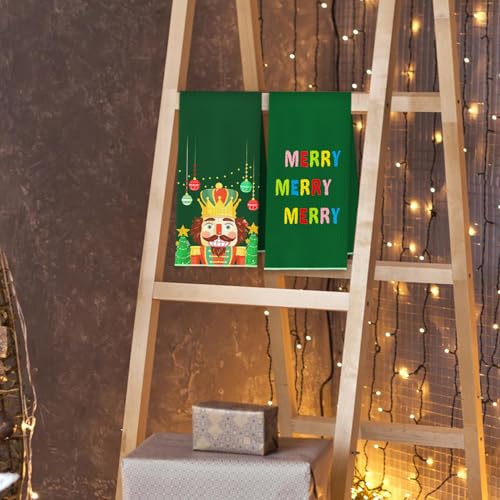 Green Nutcracker Christmas Kitchen Towels Set of 4, 16x24 Inches, Holiday Decor