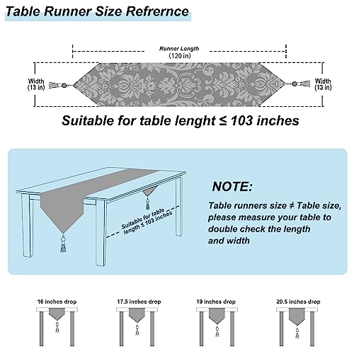 HeMiaor 13x120-Inch Blue Long Embroidered Table Runner with Tassels - Luxury Retro Decor