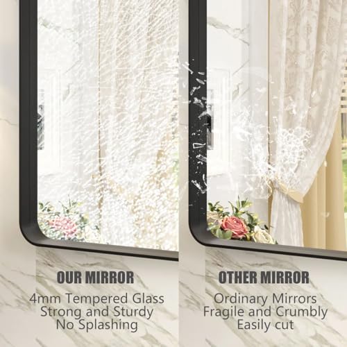 28x32 Inch Black Metal Framed Wall Mirror, Shatterproof Bathroom Mirror