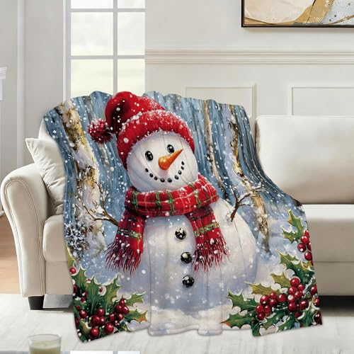 Snowmolle Cute Snowman Throw Blanket 50x60 Inch for Couch & Home Decor