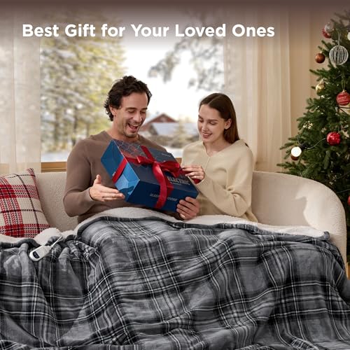 Plaid Heated Throw Blanket - Flannel & Sherpa Electric Blanket 50x60