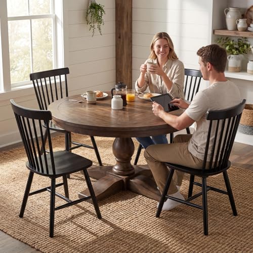 60-Inch Round Reclaimed Wood Dining Table with Pedestal Base - Farmhouse