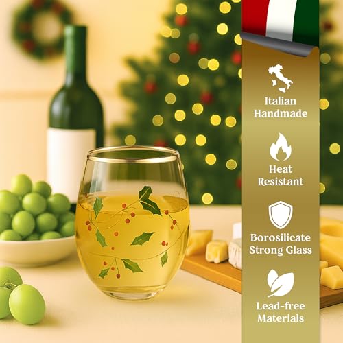 Gold Rim Stemless Wine Glasses Set of 4 20oz Borosilicate Handcrafted Italian Drinkware