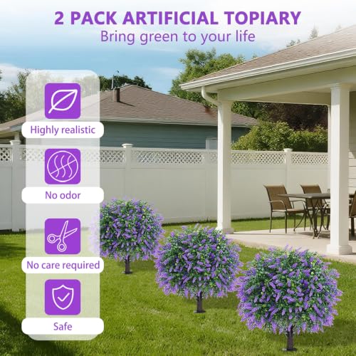 2-Pack Artificial Topiary Ball Shrubs, UV Resistant Faux Boxwood Plants