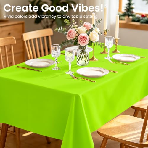 Lime Green Disposable Plastic Tablecloth 54 x 108 Inch - 2 Pack, Waterproof & Stain-Resistant