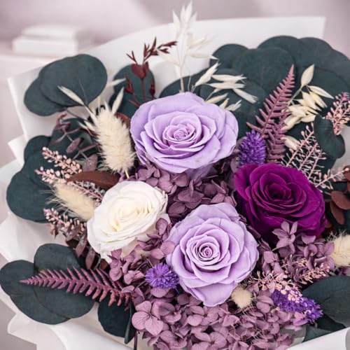 Preserved Purple Rose Bouquet, Long-Lasting Floral Arrangement Gift
