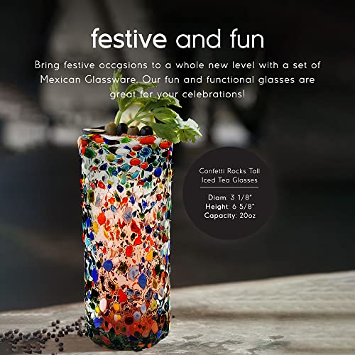 20 oz Confetti Hand Blown Drinking Glasses - Multicolor Set of 6