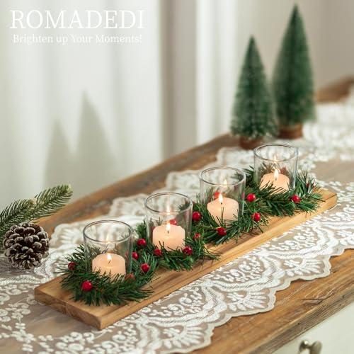 Rustic Christmas Candle Holder Centerpiece - 4 Tealight Holders on Wooden Tray