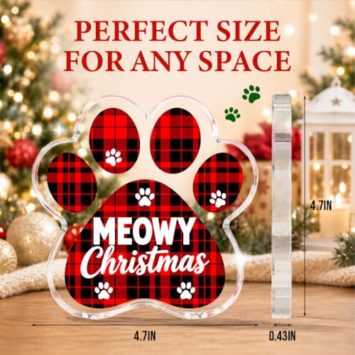 Meowy Christmas Paw Print Decor - Acrylic Tabletop Ornament (Meowy Christmas) 4.72in