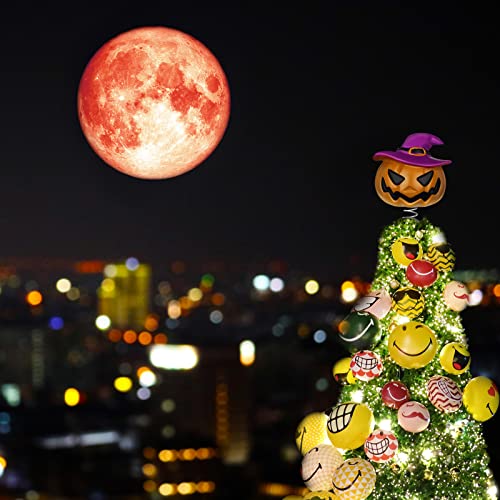 Mini Pumpkin Halloween Tree Topper with Spring Base - 4-Inch Resin Jack-O'-Lantern