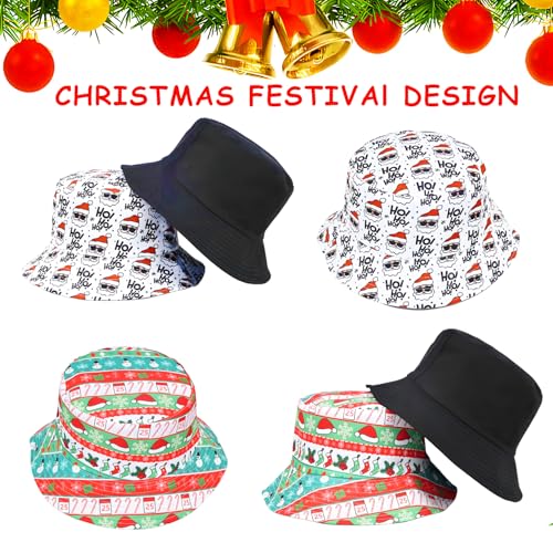 HEYTOP 6 Pack Funny Christmas Party Bucket Hats Santa Xmas Costume Accessories