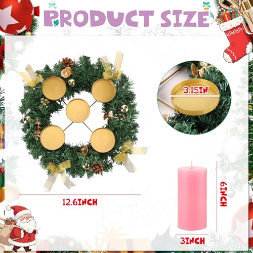 Christmas Advent Wreath Candle Holder with 5 Candles - Rustic Holiday Decor