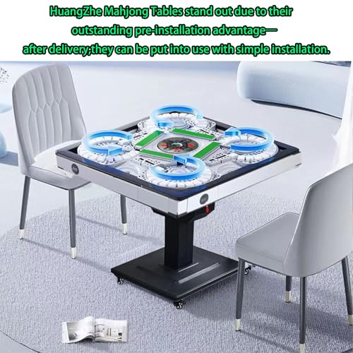 HUANGZHE White 2026 Automatic Foldable Mahjong Table - Ultra-Thin, Pre-Assembled, Easy Setup, 42mm Tile Set, Ideal for Family & Game Rooms
