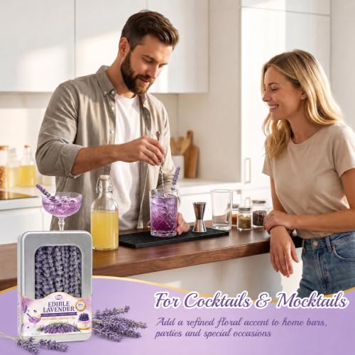 Rylenor 60+ Stems Edible Lavender Sprigs 1.1oz for Cocktails & Dessert Decor