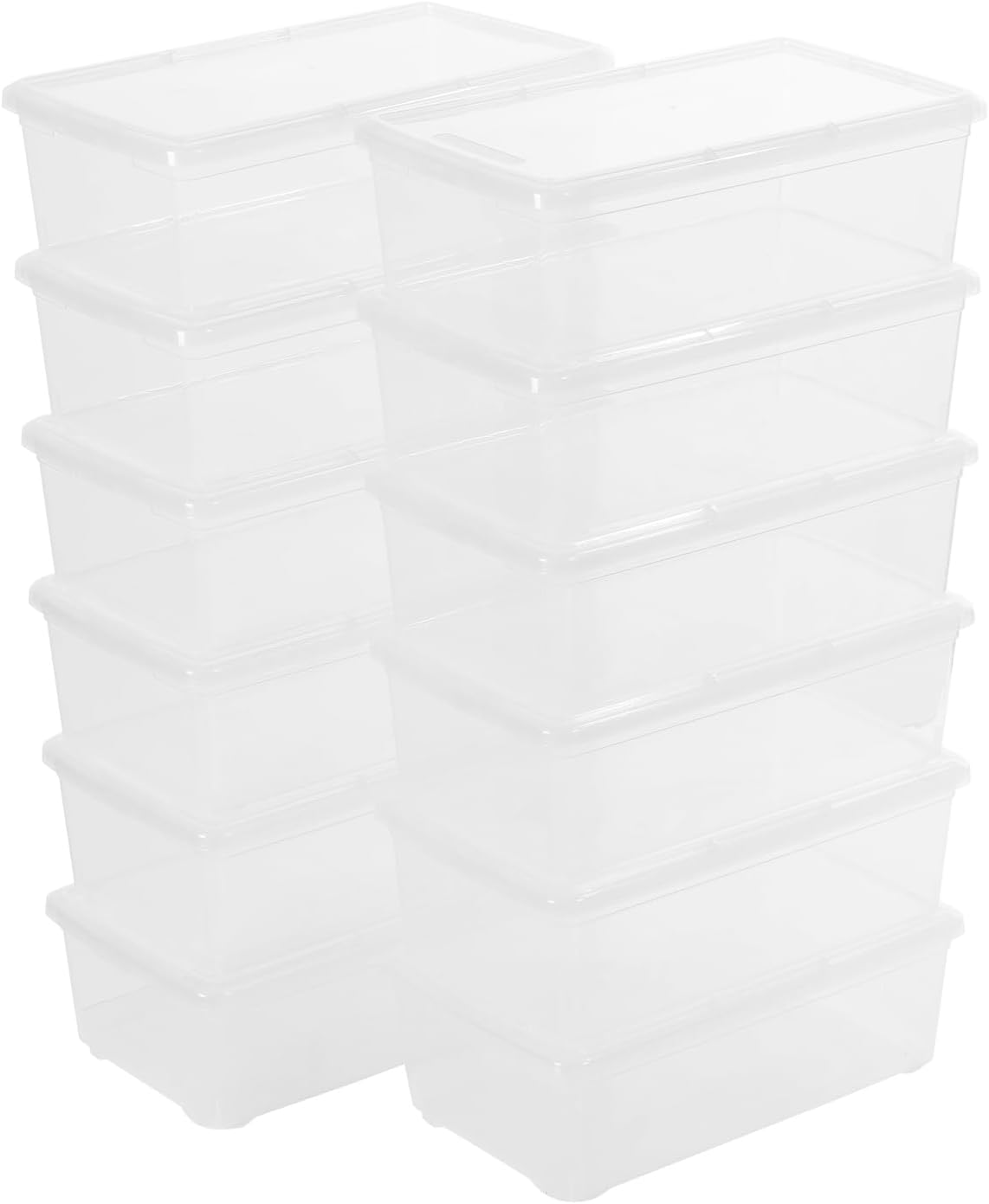 Novelinks 12 Pack Plastic Storage Bins - Stackable 6QT Clear Containers with Lids for Home & Office Organization