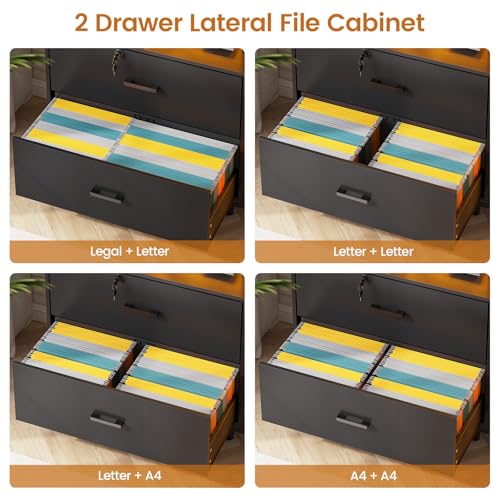 59-Inch Lateral Filing Cabinet with Lockable Drawers, Printer Stand & LED
