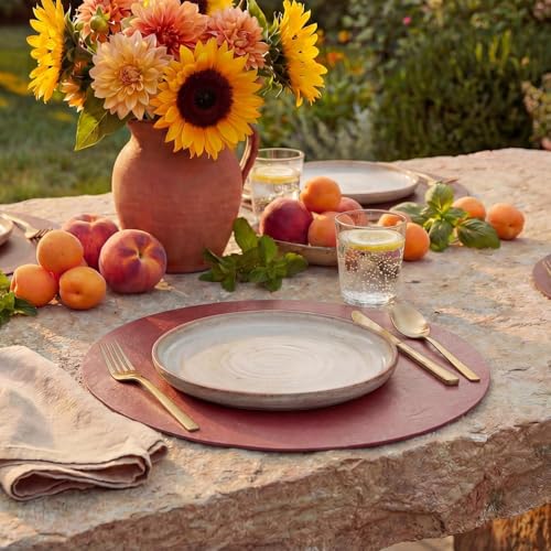 Artoid Mode Red Faux Leather Round Placemats Set of 6, 15-Inch Reversible Waterproof Dinner Table Decor
