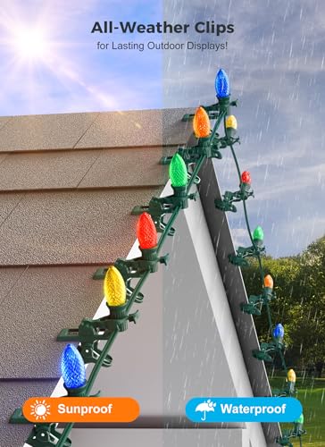 Green Christmas Light Clips 150 Pack for C7 C9 String Lights - Outdoor Use