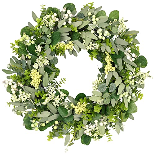 24-Inch Artificial Eucalyptus Wreath with Berries for Front Door Decor