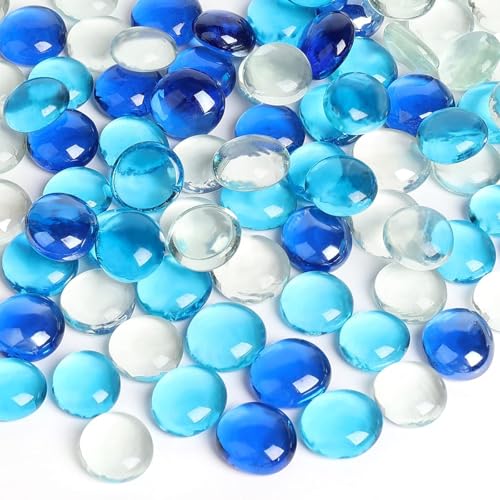 5 lb Mixed Blue Glass Gems & Flat Marbles for Vase Fillers & Crafts