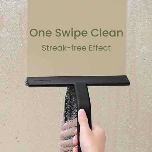 Dancemoon Shower Squeegee with Built-in Hook, 10-Inch Black Silicone