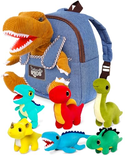 Naturally KIDS Small Dinosaur Backpack with Mini Plush Toys Set