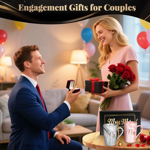 Linkax 2pcs Wedding Gift Set for Couples - Mr. & Mrs. 13.19 Oz Coffee Mugs, Engagement & Anniversary Gift