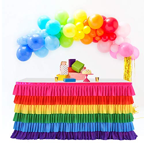 Rainbow Unicorn Tutu Table Skirt 14ft Bright Rainbow for Birthday & Party Decorations