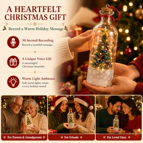 Christmas Message Bottle, 30-Second Voice Recording, LED Lights