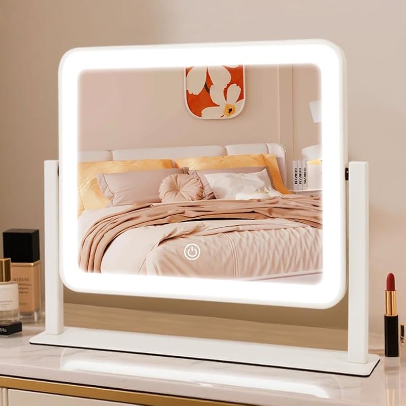 White 12x14 Inch Rechargeable LED Vanity Mirror with Lights & Touch Control