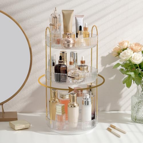 Aveniee Pearl White 3-Tier Rotating Makeup Organizer for Vanity & Bathroom