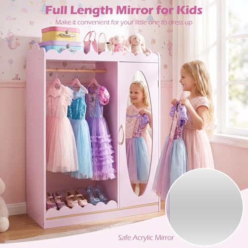 Kids Dress Up Storage Closet with Full Length Mirror and Hanging Rack