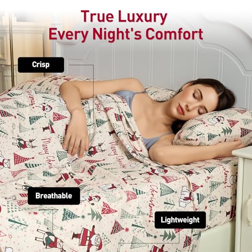 Drozeeo Santa Claus Pine Full Christmas Sheet Set - 4-Piece Microfiber Bedding