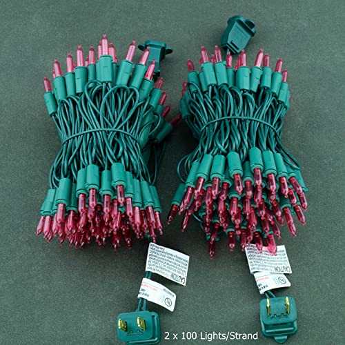 YULETIME 200 Pink Christmas String Lights - 2 Strands, 25 ft Each, 100 LED UL Certified