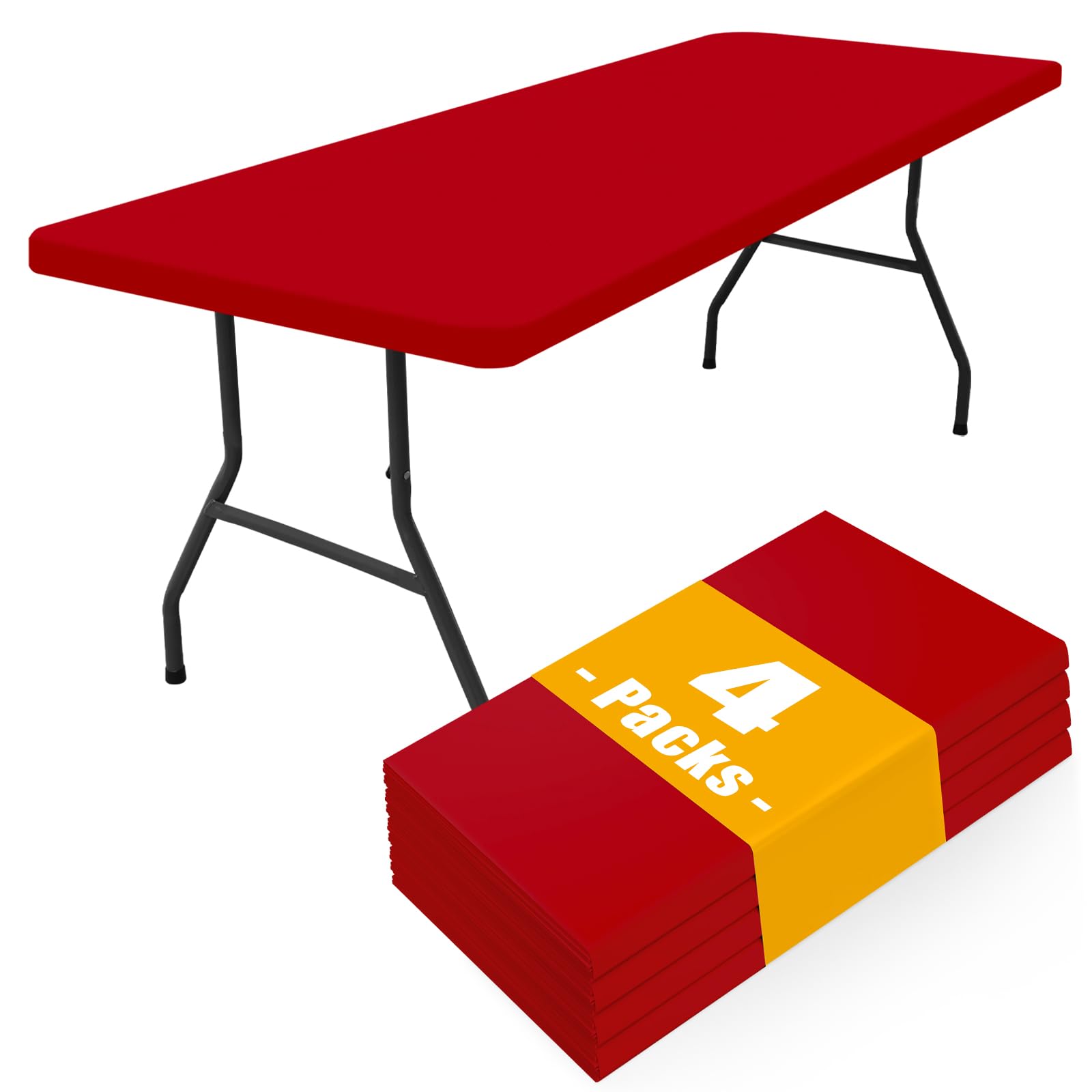 Smiry 4 Pack Rectangle Picnic Table Cloth, Waterproof Elastic Fitted Tablecloths, Washable Polyester Rectangular Patio Table Cover for Camping, Indoor and Outdoor (Red, 30"x72")