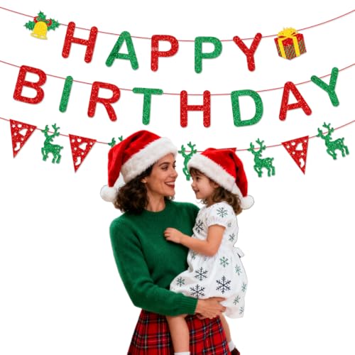 Happy Birthday Christmas Banner - Pre-Strung Holiday Party Decoration