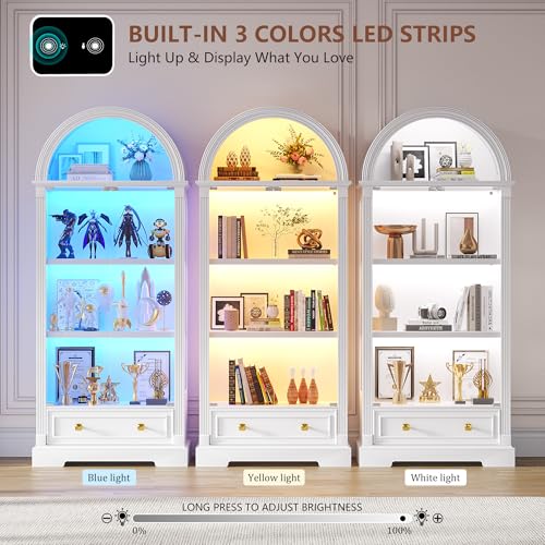 72" Arched Display Cabinet with Glass Doors & Motion Sensor Lights