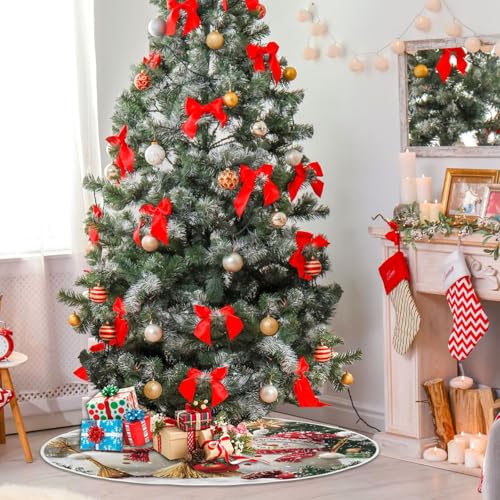 Family Snowmen Burlap Christmas Tree Skirt - Holiday Tree Mat Cover