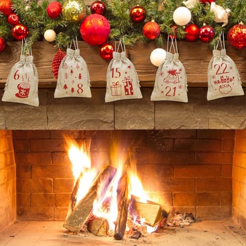 Golibra Red Christmas Advent Calendar Bags - 24 Count Holiday Countdown Decor